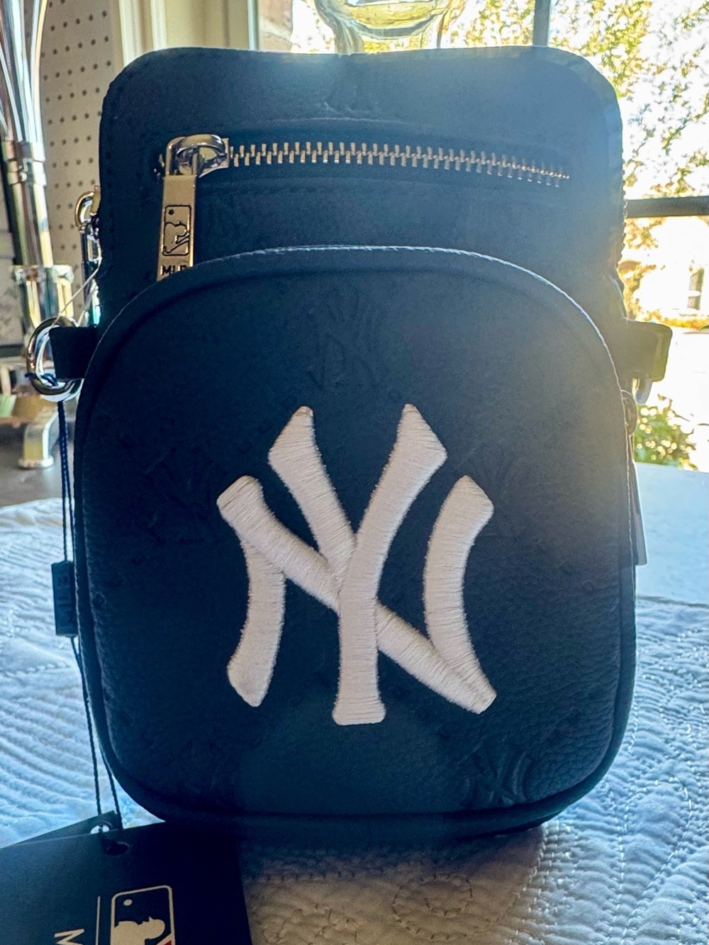 MLB Black Crossbody Bag with White NY Logo